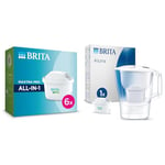 BRITA MAXTRA PRO All-in-1 Water Filter Cartridge 6 Pack & Aluna Water Filter Jug [colour] incl. 1x MAXTRA PRO All-in-1 cartridge - fridge-fitting jug with digital LTI