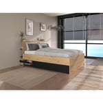 Vente-unique Lit coffre 140 x 190 cm - Coloris : Naturel et noir - RADANI