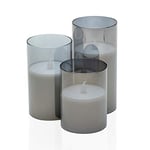 Pauleen 480.26 48026 Classy Smokey Candle kit de 3 Bougies LED Cire véritable avec Flamme vacillante en Verre Anthracite/Blanc Plast./Miroir