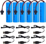 3.7V 800mah Li-ION Battery, 6 Pièces Akku 14500 Rechargeables avec 6 Prises SM-2P et Un Chargeur USB, Li ION Power Ersatz Akku für RC Fahrzeuge, Boote, Panzer, Autos, Schiffe,Roboter.[G818]