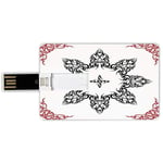 4G USB Flash Drives Credit Card Shape Tribal Decor Memory Stick Bank Card Style Ethnic Circular Vector Art Leaves like Frame Modern Print,Black White and Ruby Waterproof Pen Thumb Lovely Jump Drive U