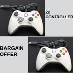 XBOX 360 WIRED CONTROLLER 2x WHITE BRAND NEW USB MICROSOFT PC WINDOWS LAPTOP