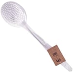 Meridiana Brosse de bain en plastique transparent à long manche avec poils blancs et surface de massage 33 x 6 cm