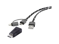 Renkforce Usb-Kabel Usb 2.0 Usb-A-Hanstik, Usb-C® Stik, Usb-Micro-B-Hanstik, Apple Lightning-Stik 0.20 M Camouflage Ekstremt Fleksibelt, Forgyldte Stik,