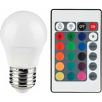 Lampe led rgb E27, dimmable avec télécommande, boule avec changement de couleur, 4,8 watts, 470 lumens, blanc chaud, DxH 4,5x8 cm V-tac 3028