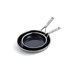 KitchenAid Multi-Ply Stainless Steel PFAS-Free Ceramic Non-Stick 20 cm and 28 cm Frying Pan Set, 3-Ply, Induction, Multi Clad, Silver