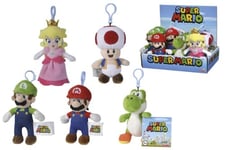 Simba 109231008 Super Mario Mario, Mario, Luigi, Toad, Yoshi or Peach Plush Keyring 12.5 cm Assorted Models 1 Piece