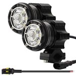 Kairiyard Kit Feux de Route à LED Rond EVO 90W 6000K 9000lm Chip Feu Additionnel Moto Phares de Route sans Usure Spot Faisceau Lumineux+Flash Dual Mode Lentille en Verre Trempé CNC IP68