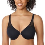 DELIMIRA Femme Soutien Gorge Fermeture Devant Invisible Grande Taille avec Armature Decollete Plongeant Dos Nageur Noir 105C