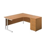 Office Hippo Heavy Duty Right Corner Radial Office Desk With 3 Drawer Desk High Storage, Home Office Desk, Filing, PC Desk For Office or Home, 5 Yr Wty, MFC -Oak,White Frame, 160cm x 160.4cm