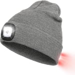 Hatt med LED-ljus fram och bak, USB-uppladdningsbar pannlampa med 3 ljusstyrkor, stickad mössa med ljus för jogging, camping, cykling