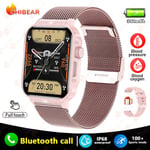 2024 Uusi 1.95 Outdoor Military Man Smart Watch Miesten Bluetooth Call Smart Watch Miesten Android Ios Ip68 Vedenpitävä Ftiness Kellot_Pink mesh belt_Outdoor Military