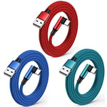 Câble USB C Charge Rapide 3Pack 6FT/1.8M Cable USB C Type C Charge Rapide Nylon Tressé Câble Durable à Angle Droit Chargeur pour Samsung Galaxy s21/s20/s10/s9/s8, Huawei P30/P20,Sony,Xiaomi et Plus