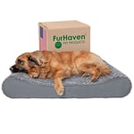 FurHaven Lit orthopédique pour Chiens de Grande Taille avec Housse Amovible Lavable, pour Chiens jusqu'à 68 kg – Matelas Ultra Moelleux en Fausse Fourrure et Daim – Gris, Jumbo Plus/XXL