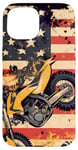 Coque pour iPhone 15 Drapeau américain Art déco jaune pour moto Dirt Bike Braap