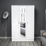 FWStyle 3 Door Mirrored & Modern Wardrobe White High Gloss Bedroom Furniture & Storage Solutions