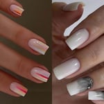 Long Square Fake Nials Colorful Lines Press on Nails Fashion False Nails  DIY