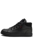 Kickers Youth Tovni Hi Double Tongue Leather High Top School Shoe, Black, Size 4 Older