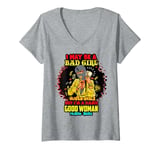 Womens I May Be A Bad Girl But I'm A Damn Good Woman Melanin Queen V-Neck T-Shirt