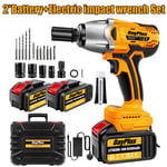 800N.m 1/2" Electric Cordless Impact Wrench Drill Gun Ratchet Driver 2 Battery