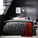 The Linen Yard Skulls Tufted 100% Cotton Duvet Cover Set - Charcoal - Size Single