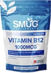 SMUG Supplements Vitamin B12 Tablets - 180 High Strength 1000Mcg Pills - Contrib