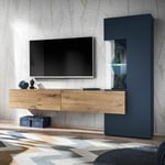 Ensemble Meuble tv Design 'Marino' 210cm Naturel & Bleu