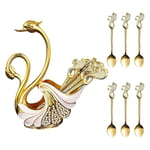 Decorative Metal Swan Base Coffee Spoon Holder with 6pcs Spoons Set, Coffee9232