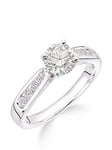 Love DIAMOND 18ct White Gold Claw Set 70 Point Diamond Ring with Diamond Set Shoulders, One Colour, Size R, Women