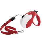 Ferplast Laisse Chien Enrouleur Amigo Small, Laisse pour Petits Chiens jusqu'à 15 Kg. Cordon Extensible Max 5 m. Bouton de Verrouillage et de déverrouillage Unique, Rouge, Couvercle Blanc