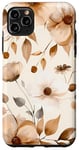 Coque pour iPhone 11 Pro Max Blanc abstrait floral mignon beige marron fleurs sauvages esthétiques