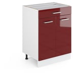 Vicco - Meuble cuisine R-Line, Rouge bordeaux Haute brillance, 60 cm avec tiroir, sans plan de travail