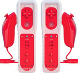 2 Pièce Manette De Wii Avec Manette Nunchuck,Contrôleur De Wii Télécommande Controller Pour Wii Remote Motion Plus Intégré Avec Contrôleur Nunchuk Étui En Silicone Dragonne Pour Wii (Rouge)