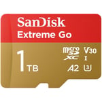 SanDisk 1TB Extreme Go micro SDXC card + SD adapter, (For Android Devices, Gaming Consoles, Drones, Action Cams, UHS-I, up to 200 MB/s, V30, 5K, 4K, UHD, Rescue PRO, Class 10, U3) For Amazon