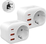 2Pc 20W Adaptateur Prise Anglaise, 4-En-1 Pd & Qc 3.0 Adaptateur De Voyage Charge Rapide Avec 2 Usb Et 1 Usb-C, Europe Fr 2 Broches Vers Gb 3 Broches Pour Uk, Irlande, Maldives, Ce Type G