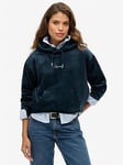 Superdry Country Club Velour Loose Hoodie - Navy, Navy, Size 8, Women