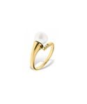 Blue Pearls Womens White Freshwater Pearl, Diamonds Ring and Yellow Gold 375/1000 - Multicolour - Size P