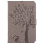 Saturcase Coque Pour Apple Ipad Mini 4, Arbre À Chat Gaufrage Pu Cuir Magnétique Flip Portefeuille Support Porte-Carte Protecteur Coque Housse Étui Pour Apple Ipad Mini 4 (Gris)