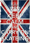 KC1 Vintage Style Union Jack Keep Calm And Carry On Skateing Funny Art Poster Print - A2+ (610 x 432mm) 24" x 17"