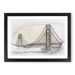 Big Box Art Golden Gate Bridge Vol.3 Sketch Framed Wall Art Picture Print Ready to Hang, Black A2 (62 x 45 cm)