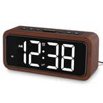 Wooden Alarm Clock Bedside, Loud Alarm Clock with Large LED Display, 12 Alarmtones, 5 Volumes, 5 Brightness, Manual DST, Snooze, Mains Powered Alarm Clocks for Bedroom Office Home Decor, Natural Wood