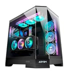 ABYSM Gaming Boîtier PC Gamer Danube SAVA H600 Black E-ATX avec 3 Panneaux en Verre trempé, 4 Ventilateurs ARGB de 120 mm, contrôleur, Support pour GPU et câble Riser PCIe 4.0 16x