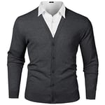 iClosam Gilet Homme Laine Homme Pull avec Col Chale Classique Encolure en v, Coupe étroite, Gris Foncé 1, L