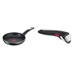 Tefal C38804 Poêle à frire en titane dur Essential, 24 cm, revêtement anti-adhésif & Ingenio Poignée amovible noire, Empilable, Verrouillage sécurité 3 points