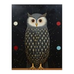 Wee Blue Coo The Night Watch Man Surreal Cosmic Owl Portrait and Starry Sky Grey Blue Orange Oil Painting Extra Large XL Wall Art Poster Print