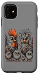 Coque pour iPhone 11 Art de poulet amusant coloré d'Eagerlys, Crazy Chicken Family