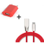 Pack Chargeur Type C pour JBL FLIP 5 (Cable Fast Charge + Prise Secteur Couleur USB) Android - ROUGE