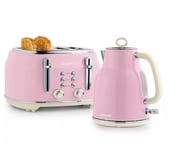 Salter Retro Kettle & Toaster Set 1.7L Fast Boil 4-Slice Wide Slots Pink