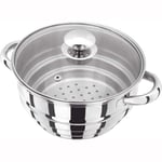 Judge Steamer Insert HX12 Stainless Steel Stepped Steamer Insert Colander with Twin Handles fit Any 16cm, 18cm or 20cm Pans, 10 Year Guarantee