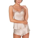 Lady Avenue Pure Silk Camisole With Lace Perlhvit silke Small Dame